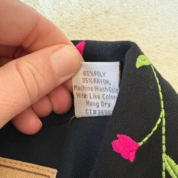 Scully Floral Embroidered Rhinestone Western Snap Front Shirt Women's M Black - Picture 5 of 13